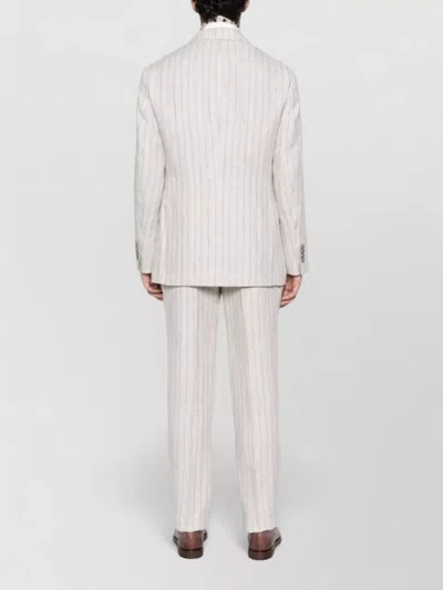 Brunello Cucinelli Striped Linen Double-breasted Suit Jacket In White