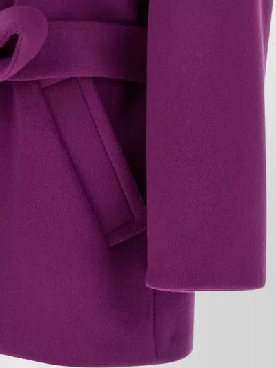 Saint Laurent Wool Coat With Belted Waist And High Collar In Purple