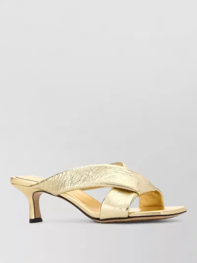 Bottega Veneta Metallic Cross Strap Open Toe Mules In Gold