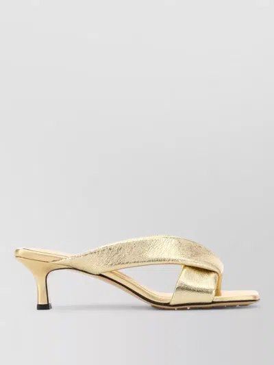 Bottega Veneta Metallic Cross Strap Open Toe Mules In Gold