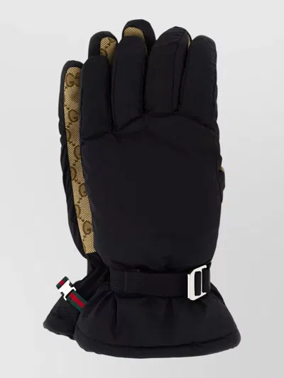 Gucci Stretch Nylon Gloves Featuring Adjustable Strap In Black