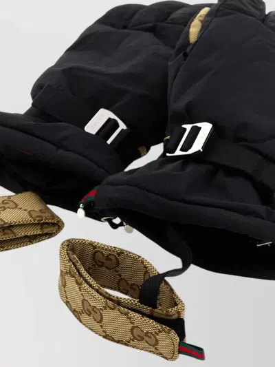 Gucci Stretch Nylon Gloves Featuring Adjustable Strap In Black
