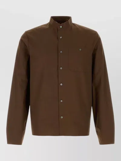 Prada Long Sleeve Poplin Shirt With Chest Pocket In Brown