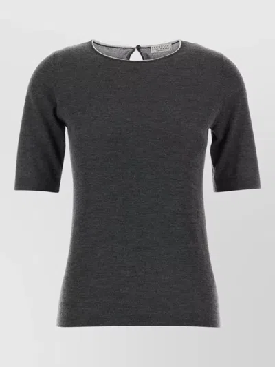 Brunello Cucinelli Cashmere Blend Short Sleeve Sweater In Gray