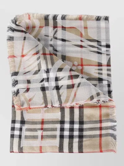 Burberry Check Pattern Scarf Fringed Edges