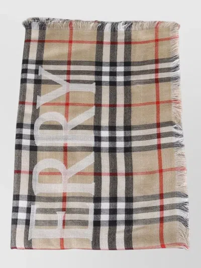 Burberry Check Pattern Scarf Fringed Edges
