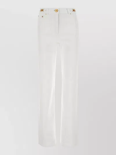 Versace Straight Leg Denim Trousers With Pockets And Loops In White