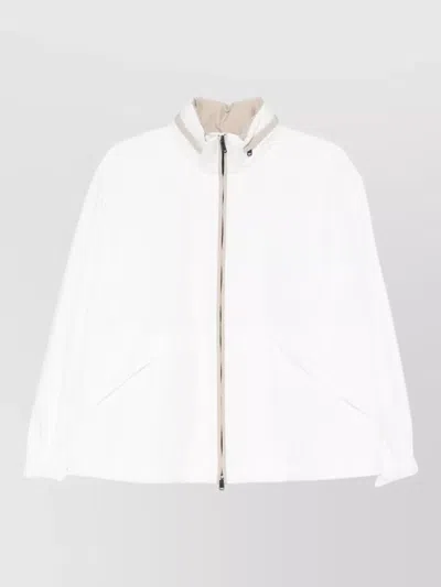 Brunello Cucinelli Front Pocket Long Sleeve Blouson Jacket In White