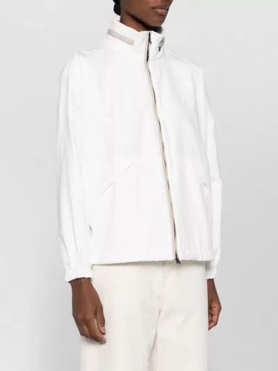 Brunello Cucinelli Front Pocket Long Sleeve Blouson Jacket In White