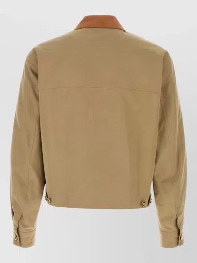 Versace Beige Jacket With Leather Collar And Metallic Medusa Head Detail In Cotton Canvas Man In Brown