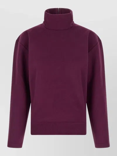 Saint Laurent Boxy Turtleneck Sweatshirt Ribbed Cuffs In Purple