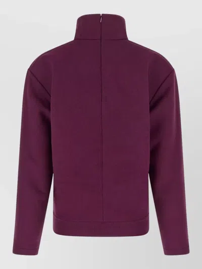 Saint Laurent Boxy Turtleneck Sweatshirt Ribbed Cuffs In Purple