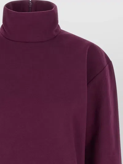 Saint Laurent Boxy Turtleneck Sweatshirt Ribbed Cuffs In Purple