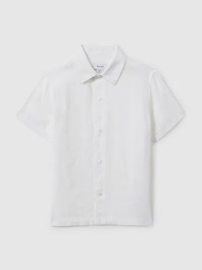 Reiss White 13-14 Yrs Short Sleeve Linen Shirt In White