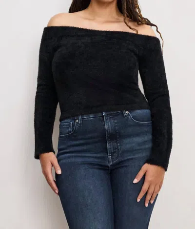 Good American Plush Off Shoulder Long Sleeve Sweater In Black In Black