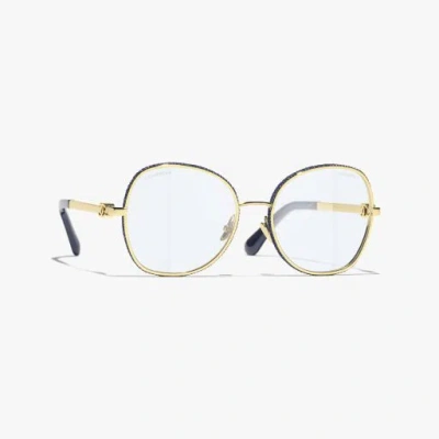 Chanel Round Blue Light Glasses In Gold
