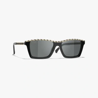 Chanel Rectangle Sunglasses In Black