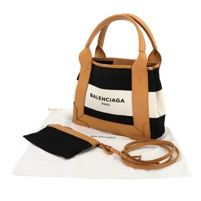 Pre-owned Balenciaga Beige Black White Leather Canvas Shoulder Bag Tote Bag ()