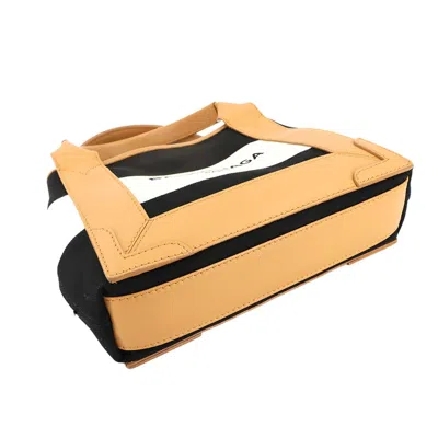 Pre-owned Balenciaga Beige Black White Leather Canvas Shoulder Bag Tote Bag ()