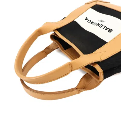 Pre-owned Balenciaga Beige Black White Leather Canvas Shoulder Bag Tote Bag ()