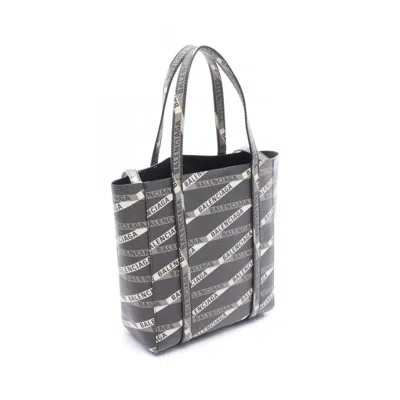 Pre-owned Balenciaga Black Gray White Coated Canvas Tote Bag ()