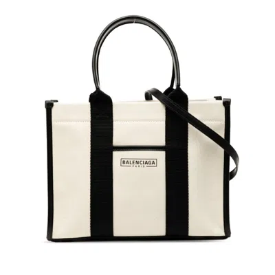 Pre-owned Balenciaga Black Ivory Canvas Leather Shoulder Bag Tote Bag () In Multi
