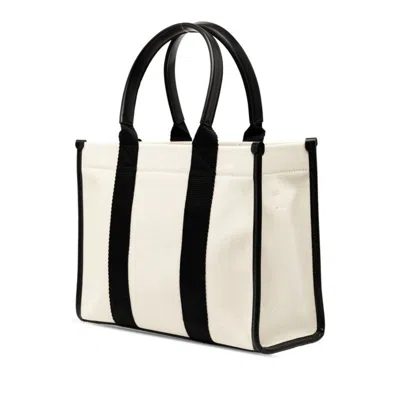 Pre-owned Balenciaga Black Ivory Canvas Leather Shoulder Bag Tote Bag () In Multi