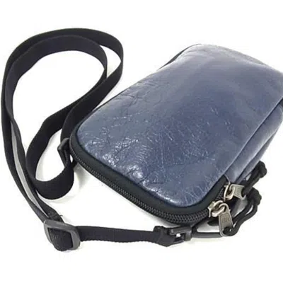 Pre-owned Balenciaga Black Navy Leather Handbag Pochette Shoulder Bag Tote Bag () In Multi