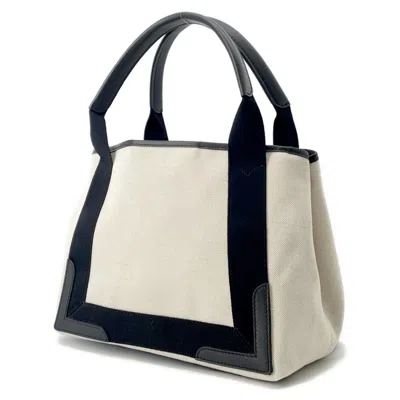 Pre-owned Balenciaga Black White Canvas Leather Tote Bag () In Multi