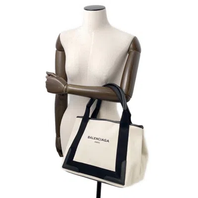 Pre-owned Balenciaga Black White Canvas Leather Tote Bag () In Multi