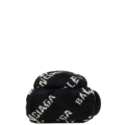 Pre-owned Balenciaga Black White Faux Fur Leather Backpack () In Multi