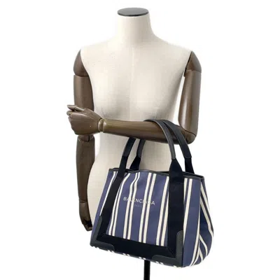 Pre-owned Balenciaga Navy Canvas Leather Pouch Tote Bag () In Blue