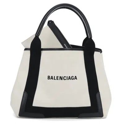 Pre-owned Balenciaga Navy White Canvas Pouch Tote Bag () In Multi