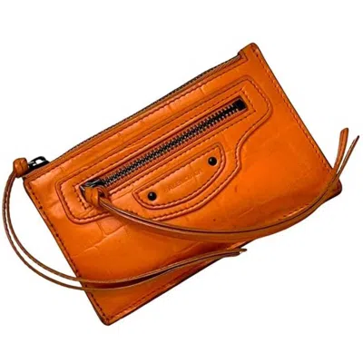 Pre-owned Balenciaga Orange Leather Coin Purse/coin Case ()