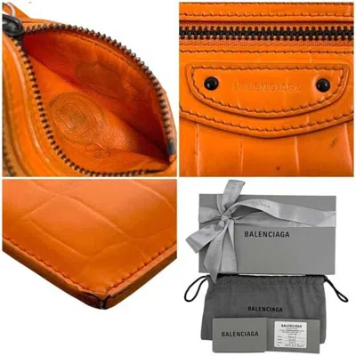 Pre-owned Balenciaga Orange Leather Coin Purse/coin Case ()