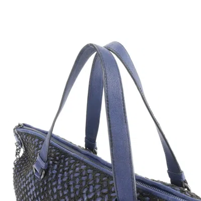 Pre-owned Bottega Veneta Black Blue Leather Canvas Tote Bag () In Multi