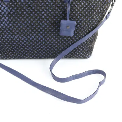Pre-owned Bottega Veneta Black Blue Leather Canvas Tote Bag () In Multi