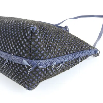 Pre-owned Bottega Veneta Black Blue Leather Canvas Tote Bag () In Multi