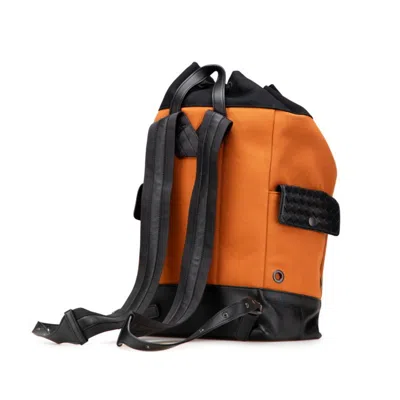 Pre-owned Bottega Veneta Black Orange Canvas Leather Backpack () In Multi