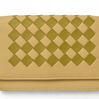 Pre-owned Bottega Veneta Intrecciato Beige Khaki Multi-color Leather Coin Purse/coin Case ()