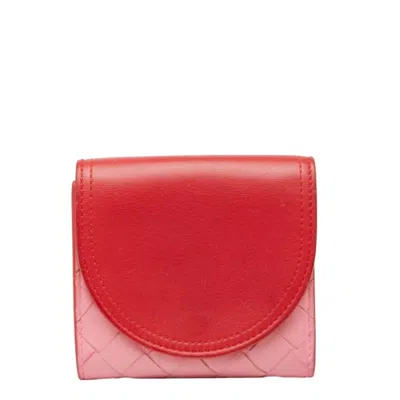 Pre-owned Bottega Veneta Pink Red Color Leather Wallet (bi-fold) () In Multi