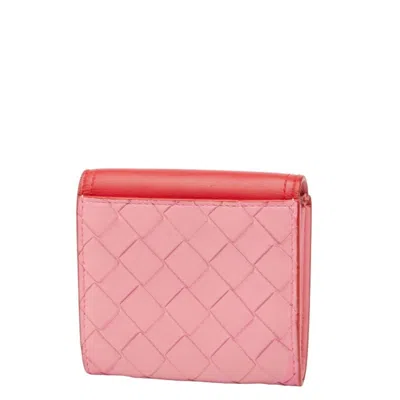 Pre-owned Bottega Veneta Pink Red Color Leather Wallet (bi-fold) () In Multi