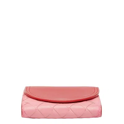 Pre-owned Bottega Veneta Pink Red Color Leather Wallet (bi-fold) () In Multi