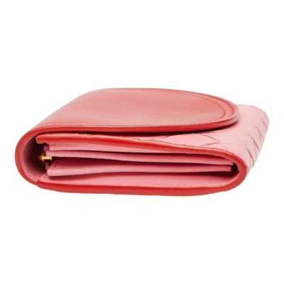 Pre-owned Bottega Veneta Pink Red Color Leather Wallet (bi-fold) () In Multi