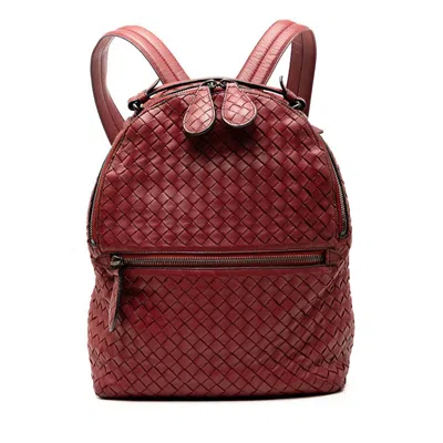 Pre-owned Bottega Veneta Red Color Wine Leather Backpack ()