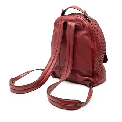 Pre-owned Bottega Veneta Red Color Wine Leather Backpack ()
