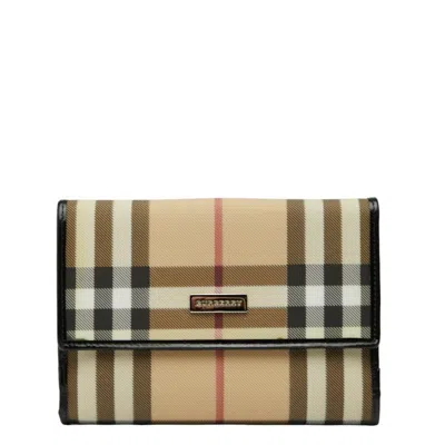 Pre-owned Burberry Beige Black Pvc Leather Wallet (bi-fold) () In Multi