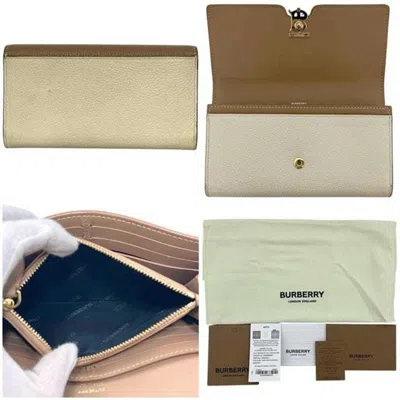 Pre-owned Burberry Beige Brown Leather Long Wallet (bi-fold) () In Multi