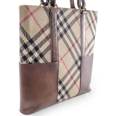 Pre-owned Burberry Beige Brown Wool Leather Tote Bag ()