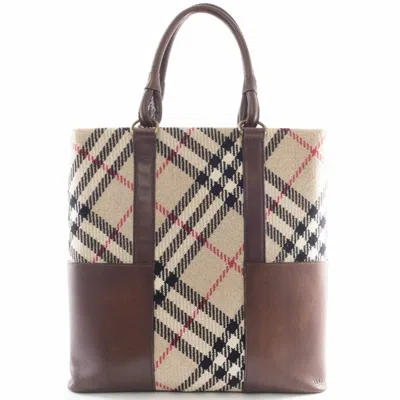 Pre-owned Burberry Beige Brown Wool Leather Tote Bag ()